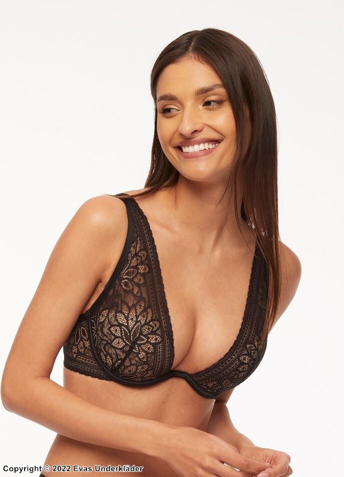 Romantic push-up bra, floral lace, triangle cups